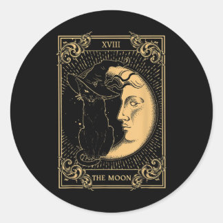 Pegatina Redonda La luna Tarot Xvii inspiró al gato negro Gorra de