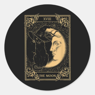 Pegatina Redonda La luna Tarot Xvii inspiró al gato negro Gorra de