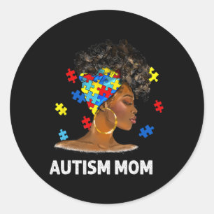 Pegatina Redonda La madre africana del autismo negro y la madre afr
