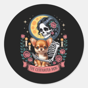 Pegatina Redonda La madre de Chihuahua Halloween es dueña de un esq