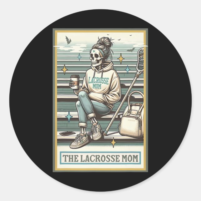 Pegatina Redonda La madre de Lacrosse Skeleton Tarot Card, una madr (Anverso)