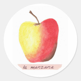 Pegatina Redonda La manzana / El aprendizaje español de manzanas