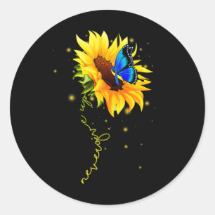 Pegatina Redonda La mariposa de girasol nunca deja de lado el síndr