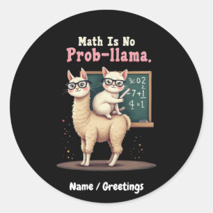 Pegatina Redonda La matemática no es una inspiración de prob-llama