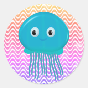 Pegatina Redonda La medusa Personalizado Cuta En El Océano Colorido