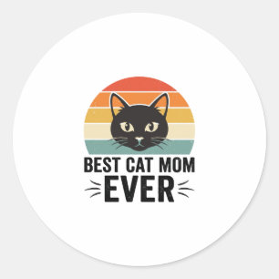 Pegatina Redonda La Mejor Mamá de Gatos Retro Cara de Gato Diseño V