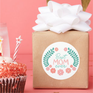 Pegatina Redonda La mejor mamá del mundo diseño floral lindo