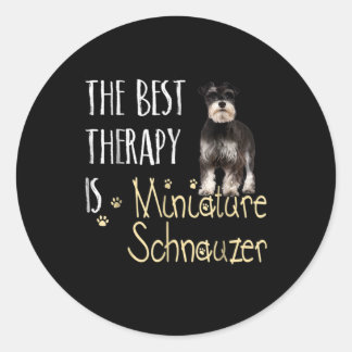 Pegatina Redonda La mejor terapia es Miniatura Schnauzer