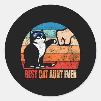 Pegatina Redonda La mejor tía del gato con un divertido puñetazo en