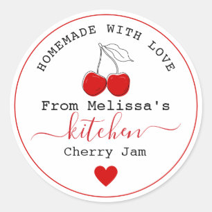 Pegatina Redonda La mermelada casera de cerezo de la cocina de   