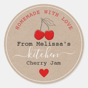 Pegatina Redonda La Mermelada De Cerezo Casera De La Cocina De La N