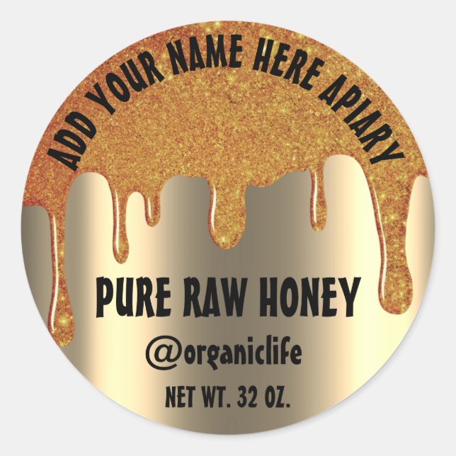 Pegatina Redonda La miel Jar Honeybee Honeycomb Gold Drin Moderno (Anverso)