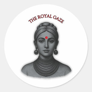Pegatina Redonda La Mirada Real - Línea de Arte de Reina India