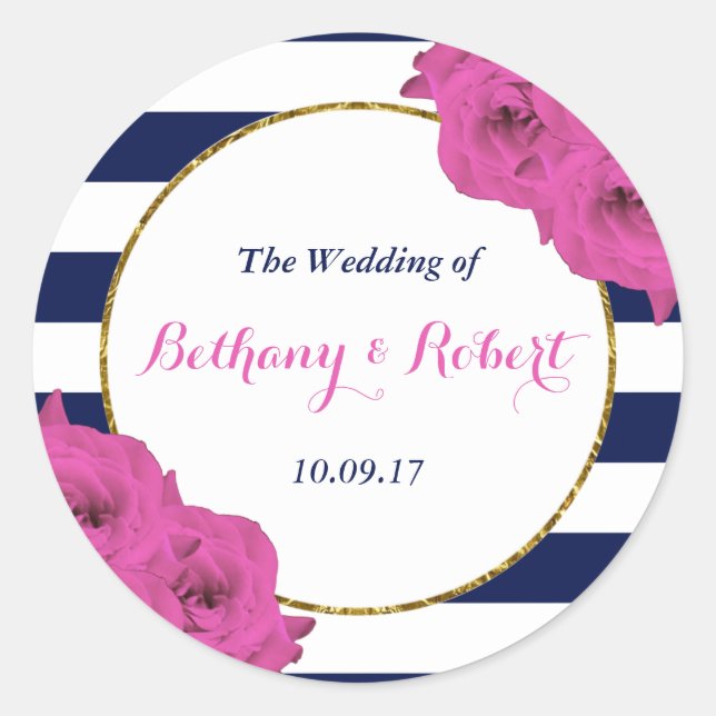 Pegatina Redonda La Moda Moderna Colección Boda Luxe Roses Rosa (Anverso)