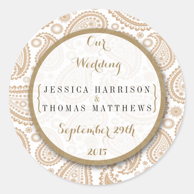 Pegatina Redonda La moderna colección de Bodas Paisley - Marrón (Anverso)
