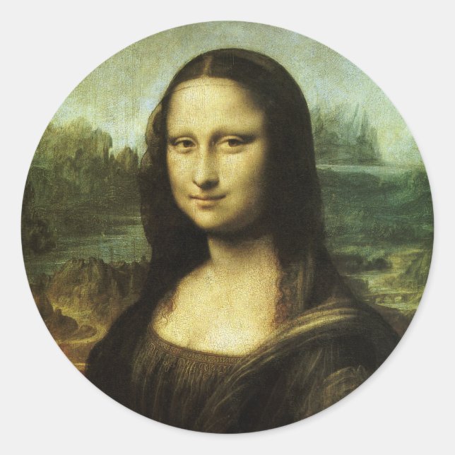 Pegatina Redonda La Mona Lisa de Leonardo da Vinci (Anverso)