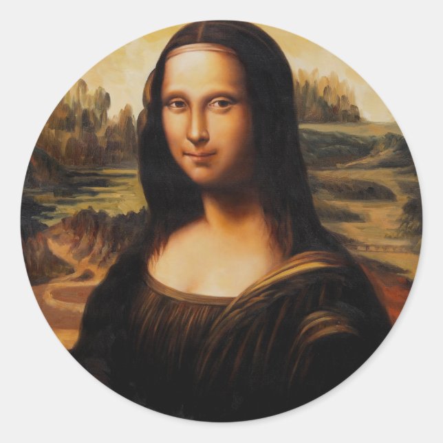 Pegatina Redonda La Mona Lisa de Leonardo Da Vinci (Anverso)