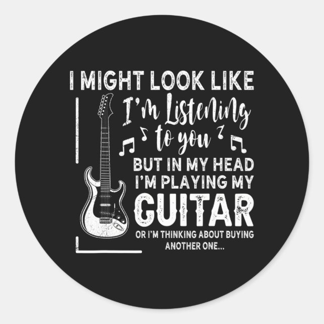 Pegatina Redonda La música divertida de guitarra puede parecer que  (Anverso)