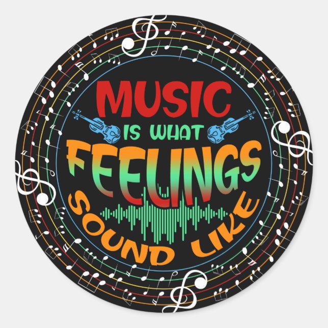 Pegatina Redonda La música es como se siente el sonido (Anverso)