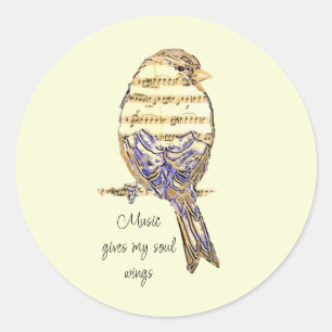 Pegatina Redonda La música le da alas a mi alma Gorrión