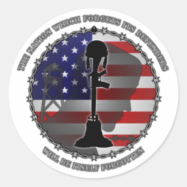 Pegatina Redonda La nación que olvida a sus defensores (Anverso)