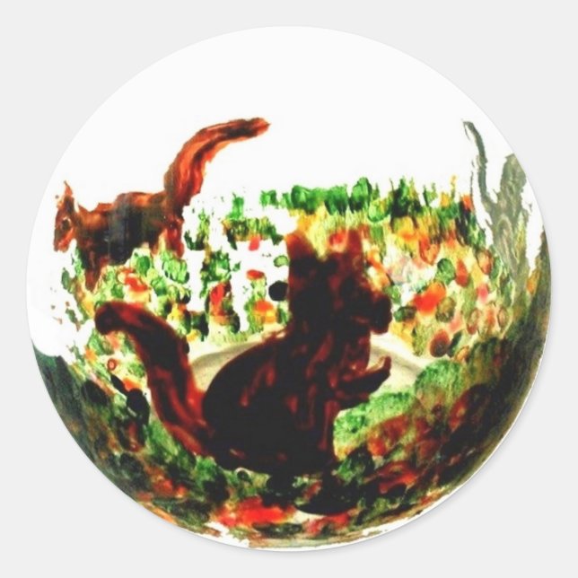 Pegatina Redonda La naturaleza rusa de las ardillas otoñales (Anverso)