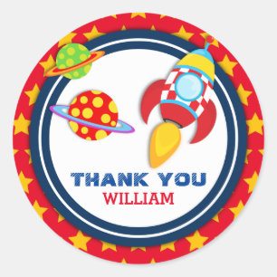 Pegatina Redonda La nave espacial de Rocket le agradece favorecer