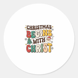 Pegatina Redonda La Navidad Comienza Con Cristo Diseño De Árbol De