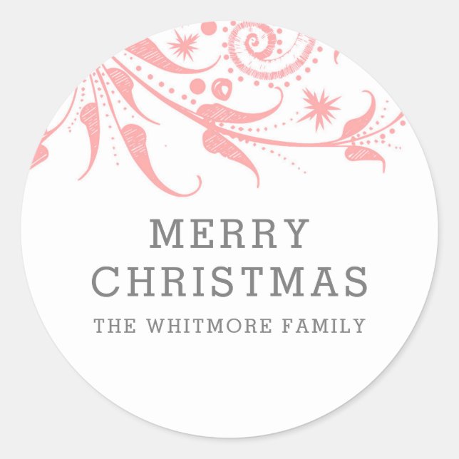 Pegatina Redonda La Navidad de los Cerezos de Escarcha Rosa (Anverso)