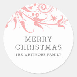 Pegatina Redonda La Navidad de los Cerezos de Escarcha Rosa