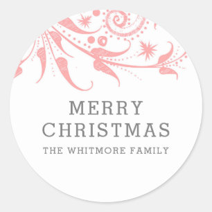 Pegatina Redonda La Navidad de los Cerezos de Escarcha Rosa