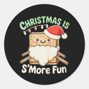 Pegatina Redonda La Navidad es más divertida sombrero de Santa camp
