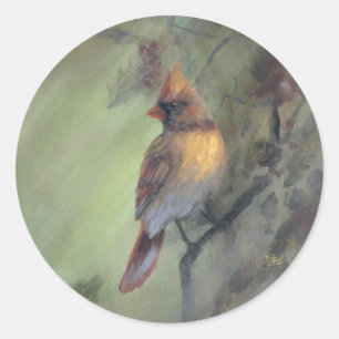 Pegatina Redonda "La Navidad Está Llegando" Cardenales