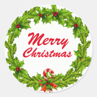 Pegatina Redonda La navidad, Merry Christmas wreath