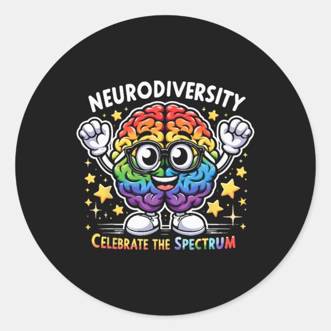Pegatina Redonda La neurodiversidad celebra el autismo cerebral del (Anverso)