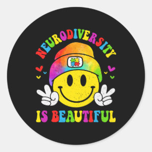 Pegatina Redonda La neurodiversidad es una sonrisa hermosa frente a