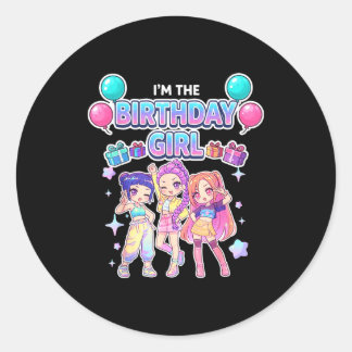 Pegatina Redonda La niña del cumpleaños linda chibi kpop divertida