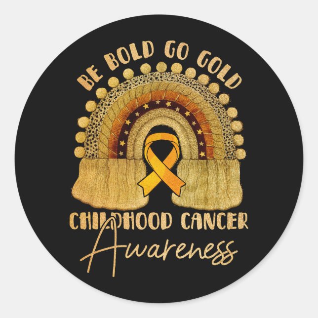 Pegatina Redonda La niñez sea audaz Vamos Oro Awarene contra el cán (Anverso)