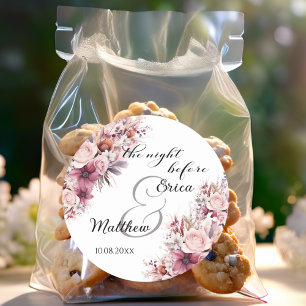 Pegatina Redonda La noche anterior al Boda Dusty Pink Boho Floral