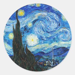 Pegatina Redonda La noche estrellada del paisaje azul Vincent Van G