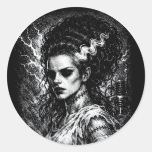 Pegatina Redonda La Novia de Frankenstein — Resucitada por BurnsEnE