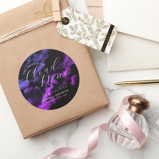 Pegatina Redonda La novia está en la novena nube Rosa Azul Despedid (Regalar)