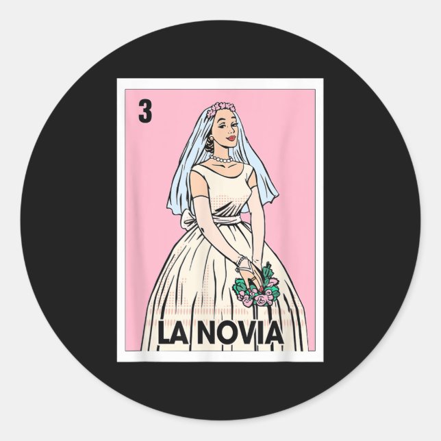 Pegatina Redonda La Novia Tarjeta de Bingo Mexicano La Novia Boda B (Anverso)