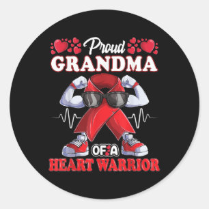Pegatina Redonda La Orgullosa Abuela De Un Guerrero Del Corazón, La