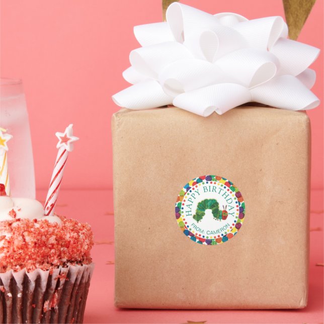 Pegatina Redonda La oruga muy hambrienta | Regalo de cumpleaños fel (Fiesta)