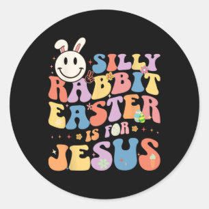 Pegatina Redonda La Pascua De La Conejo Silenciosa Es Para Jesucris