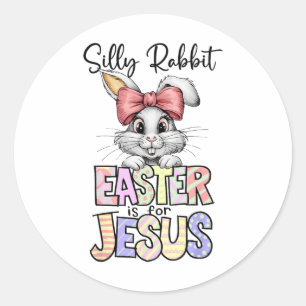 Pegatina Redonda La Pascua De Rabbit Silenciosa Es Para Jesús Chris