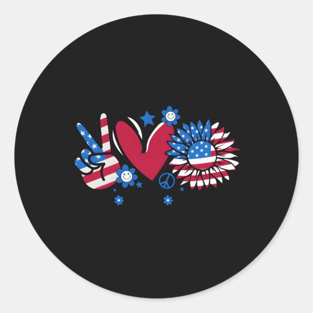 Pegatina Redonda La Paz Ama A Los Estados Unidos Bandera El 4 De Ju (Anverso)