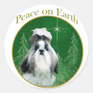 Pegatina Redonda La paz de Shih Tzu en la Tierra