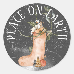 PEGATINA REDONDA LA PAZ EN LOS NAVIDADES DE LA TIERRA SE ESTRECHA